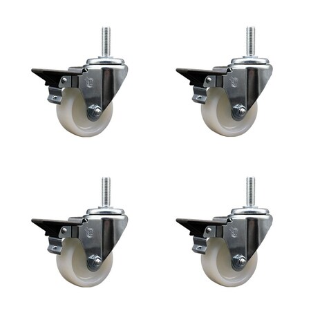 Service Caster 3 Inch Nylon Wheel Swivel 34 Inch Threaded Stem Caster Set with Brake SCC SCC-TS20S314-NYS-PLB-34212-4